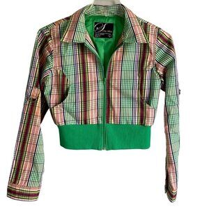Soho Babe Green Plaid Preppy Crop Full Zip Lined Jacket Size Large